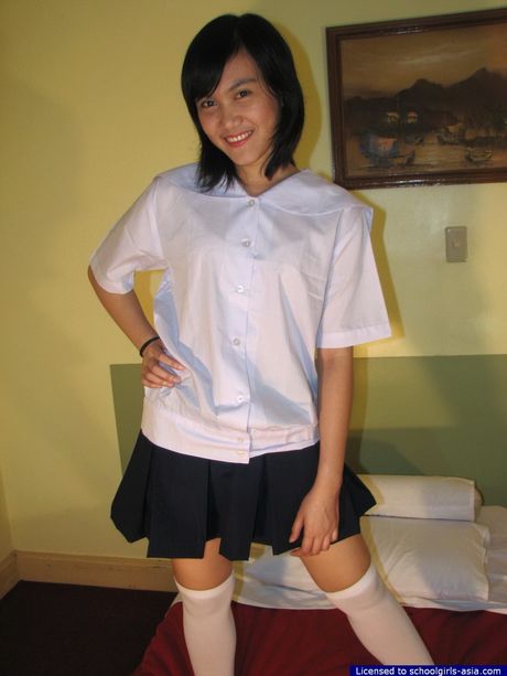 College student dropping her panties to flash her bald gate of Heaven