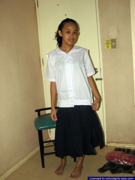 Lewd college student dropping her school uniform and spreading her pussy lips