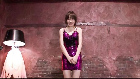 Hitomi Fujihara Asian in erotic lingerie sucks and licks phallus