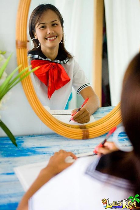 Lily Koh in Japanese schoolgirl uniform shows tiny cameltoe