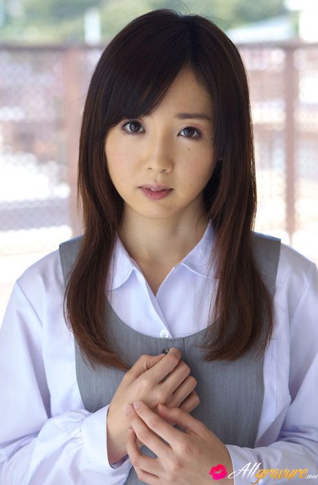 Mio Ayame Asian smiles and shows ass in panty under uniform