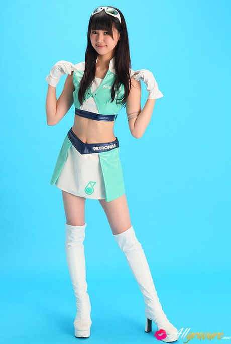 Tsukasa Arai Asian is sexy steward in short skirt and long boots