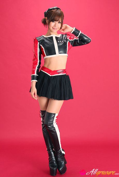 Ai Kumano Asian is leering chick in long boots and short skirt