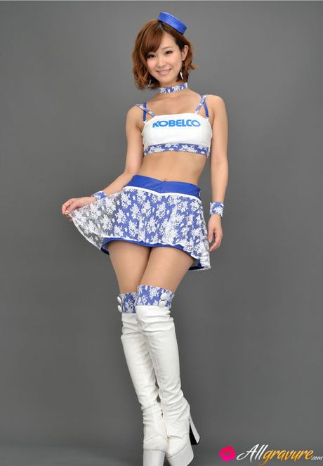 Ichika Nishimura Asian in long boots and short skirt is playful