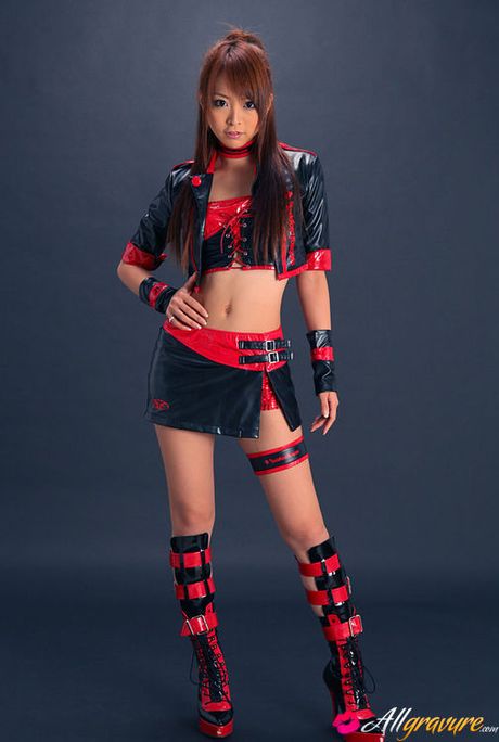 Momoka Narushima Asian looks best in red and black latex outfit