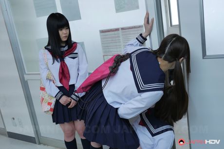 School girl Kaede Oshiro rides virgin guy at the toilet