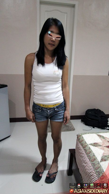 Asian teen April strips and shows her tiny tits and ass before fucking