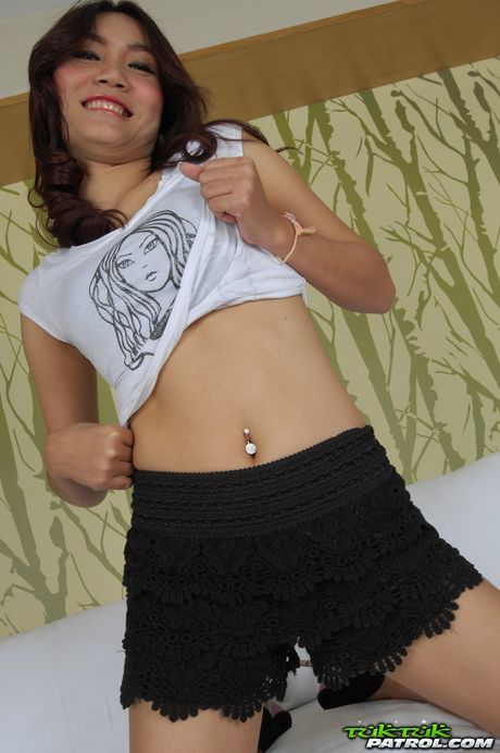 Skinny Asian teen Kim gets her pierced pussy licked and screwed by a bald guy