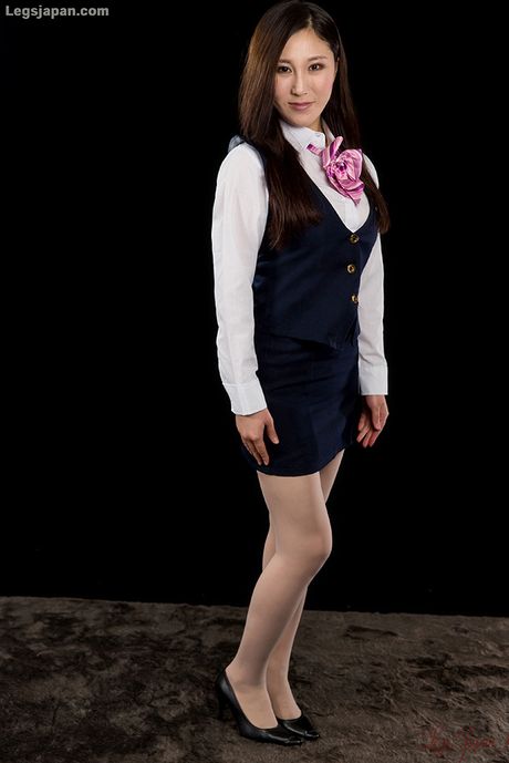 Perfect Asian teen Kazuki Yuu strips to her stockings and heels in a solo