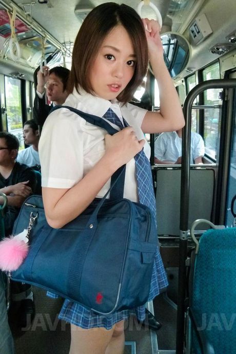 Yuna Satsuki Asian in school uniform sucks boners in full bus
