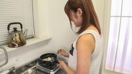 Yumi Maeda Asian doll gets cum in mouth after cooking breakfast