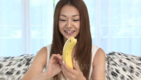 Serina Hayakawa Asian learns on fruits how to suck cock very well