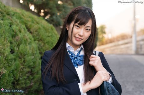 Perfect Japanese schoolgirl Mitani Akari strips and shows her hairy cunt