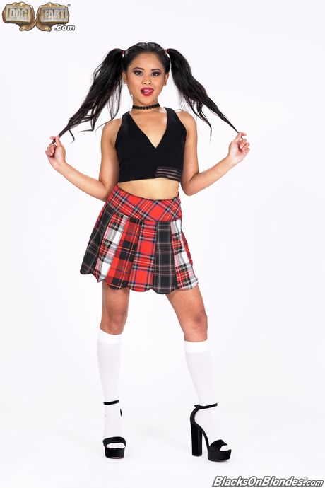 Asian teen Violet Rae has sexual intercourse with two black men