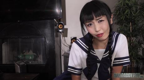 Asian schoolgirl Marcia Hase gets her hairy pussy licked out & fucked