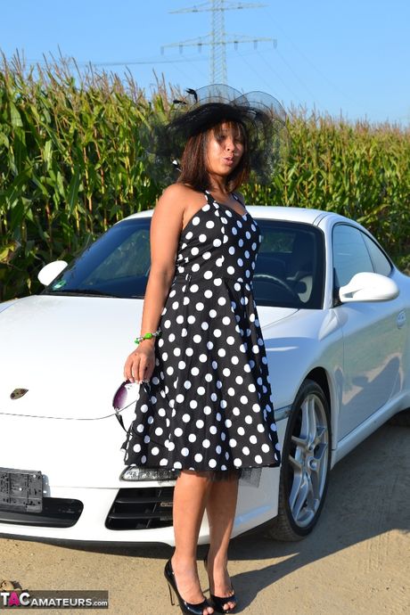 Asian mom Melissa strips and shows her tiny tits and ass in the garden