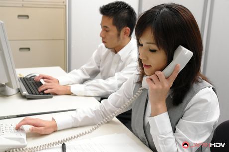 Super hot office slut Arisa Suzuki sucks many dicks and gets drilled