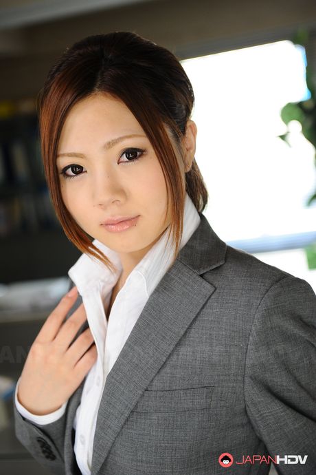 Sensual hottie Iroha Kawashima with glasses strips and teases at work