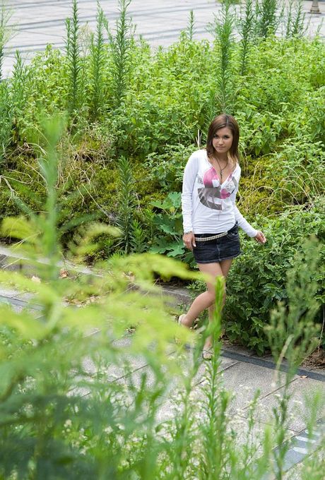 Superb Japanese babe Maria exhibits her hot ass and small tits outdoors