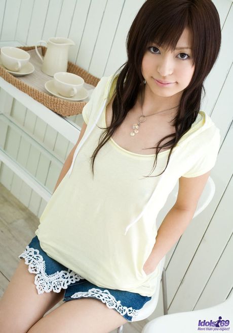 Superb Asian babe Misaki Mori strips and shows her tiny tits and pussy