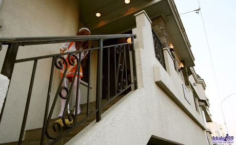 Platinum Asian maid Saori Harada strips and flaunts her hot ass and tits