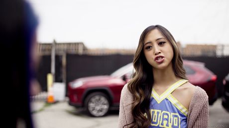 Cheerleaders Alexia Anders and Paisley Paige have lesbian sex on a lawn