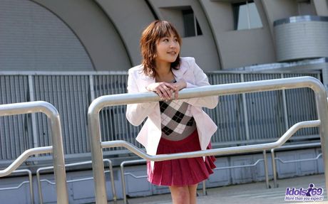 Japanese tramp smiles as she shows naked hairy pussy and her perfect tight ass