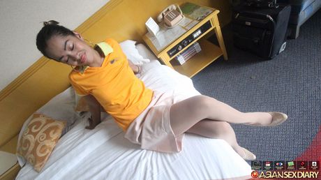 Skinny Asian teen Airlady gets her pussy licked and dicked