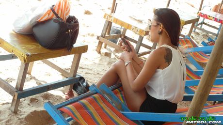 Asian teen Cartoon gets her pierced pussy licked and drilled on the beach