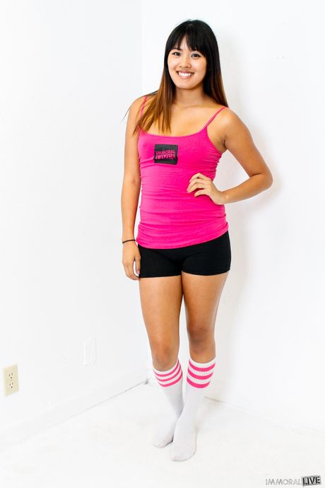 Asian babes Angelina Chung and Ike Diezel strip and pose naked