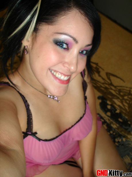 Amateur Asian Kitty shows her amazing juggs and spreads her pussy in a solo