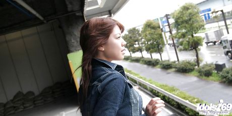 Peachy japanese hottie Chise exposes big boobies and spreads her legs