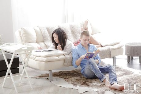 Excellent asian brunette young Veiki drilled by huge rod after good blowjob