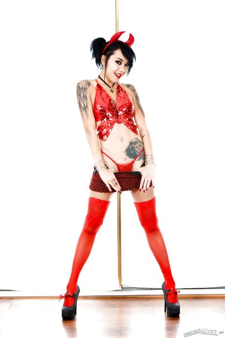 Sexy american brunette Kimberly Chi in cosplay costume in strange fetish gallery