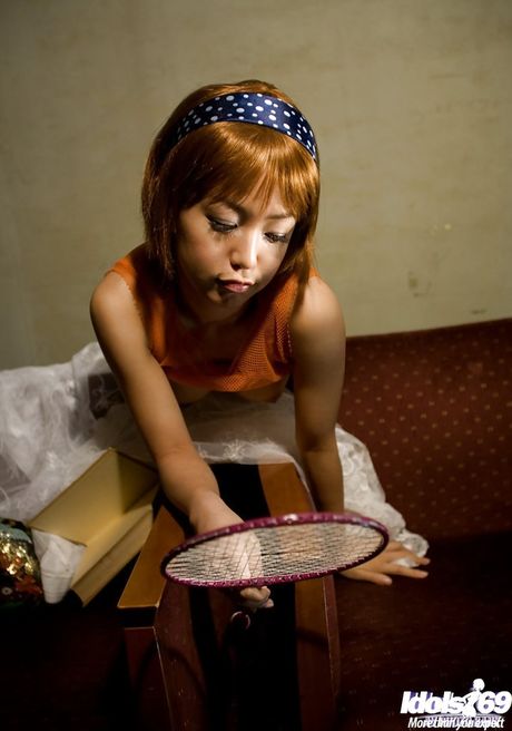 Very attractive japanese youthful Nana Nanami exposing small tits and spreading her legs