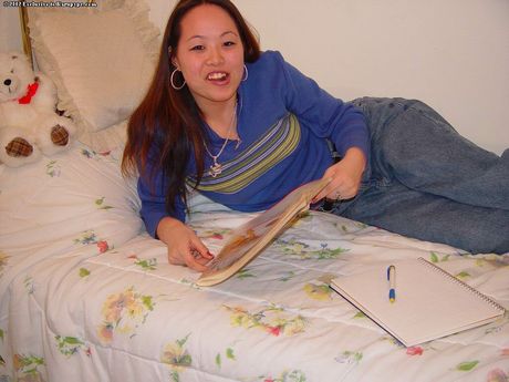 Excellent asian teen China revealing tiny tits and nice pussy