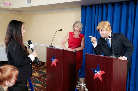 Tempting american porn star Eva Lovia in fancy skirt drilled in her hairy beaver after hot cock suck