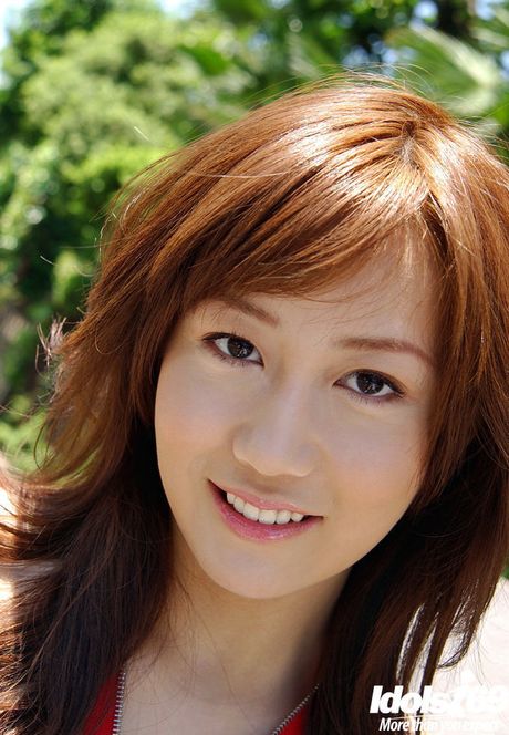 Enticing japanese cutie Yuri Seto in sexy jeans reveals big hooters and butt outdoor