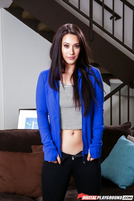 Enticing american bombshell Eva Lovia in undies exhibiting big titties and masturbating