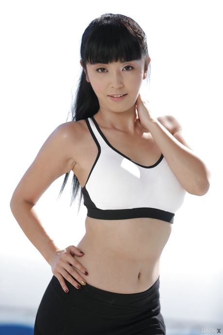 Slender oriental milf Marica Hase in undies denudes tiny tits and sexy butt at pool