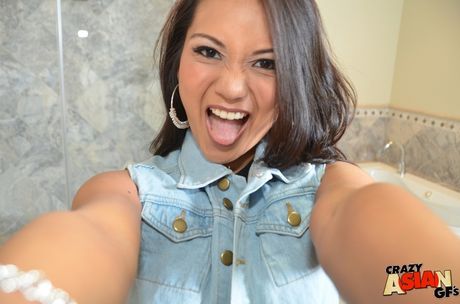 Sylphlike american brunette Lana Violet in hot lingerie exposing tiny tits and dildoing